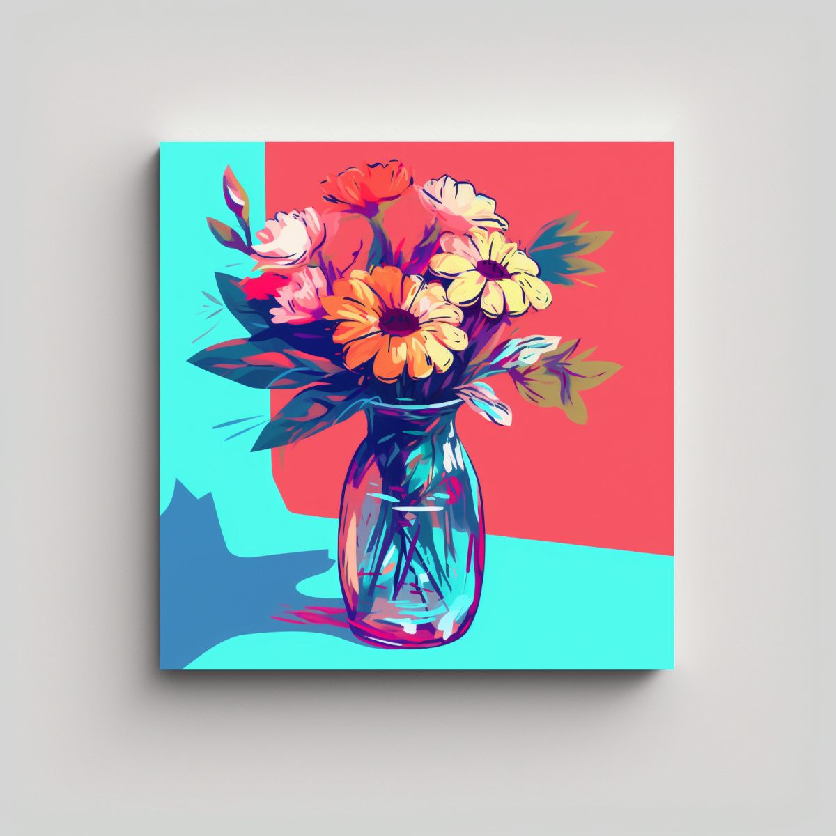 GENERICO - Arte Pop En Vaso De Vidrio Con Flores, Colores 80x80 Cm