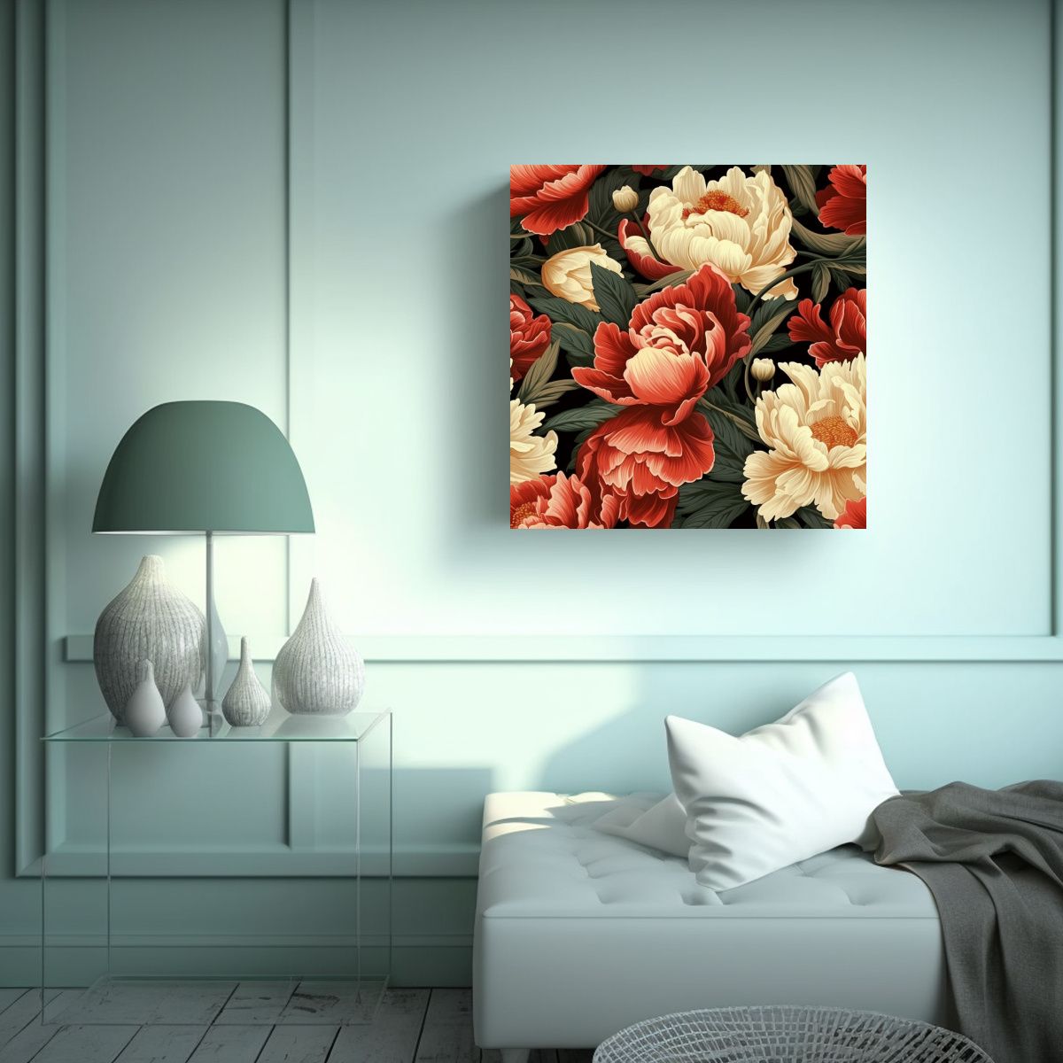 GENERICO - Gama De Colores En Patrón De Peonías Retro Al 90x90 Cm