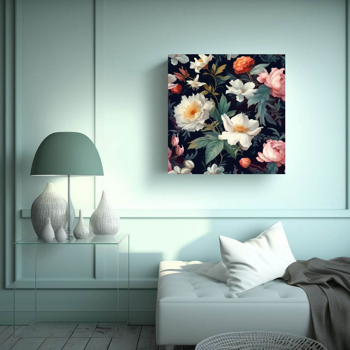 GENERICO - Floral Elegante Moderno Aceite Primaveral Patrón 80x80 Cm