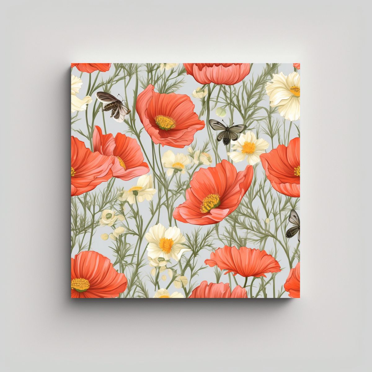 GENERICO - Cuadro Decorativo Poppies Cosmos Nigella En Prado 80x80 Cm