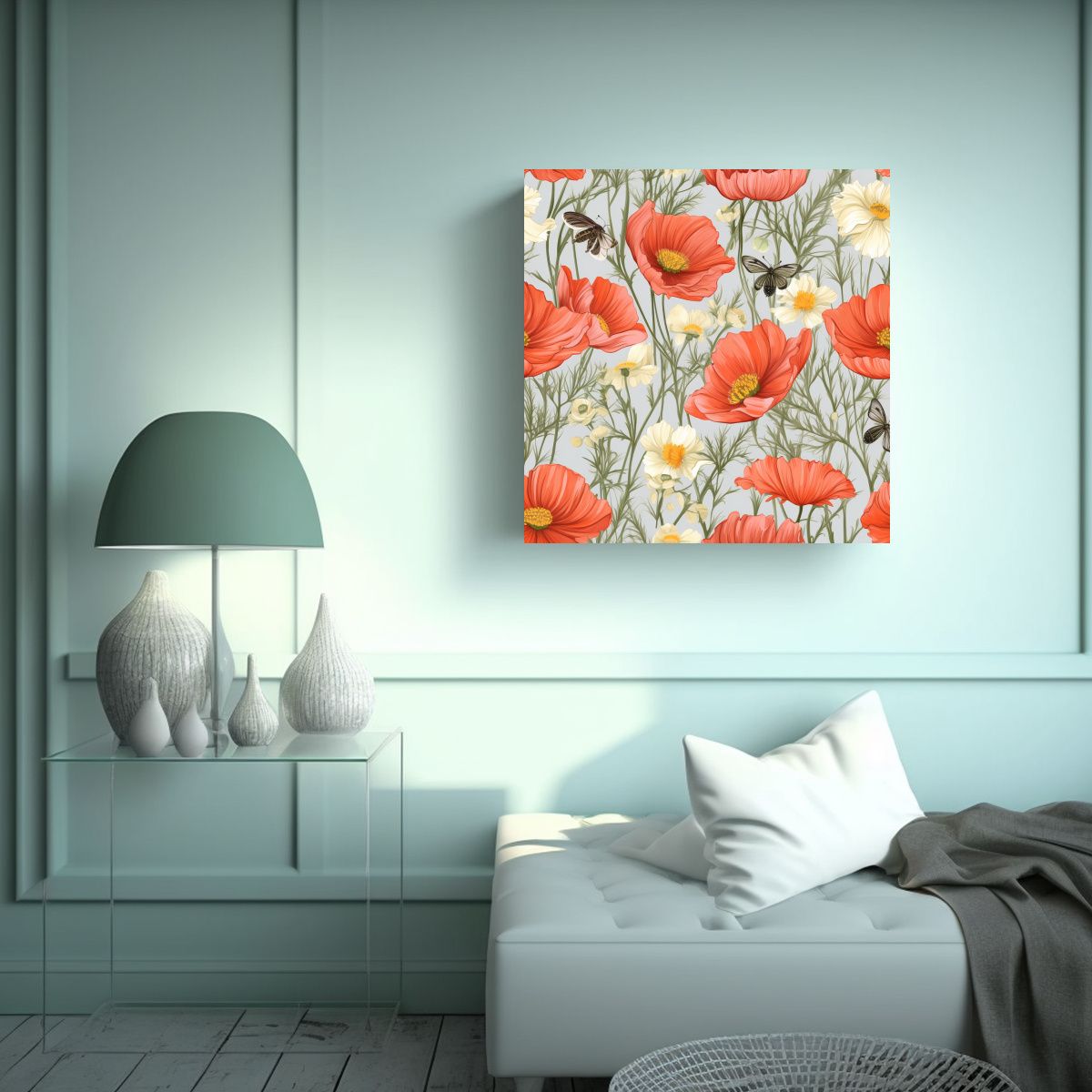 GENERICO - Cuadro Decorativo Poppies Cosmos Nigella En Prado 80x80 Cm