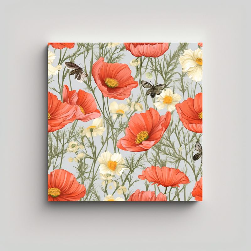 GENERICO - Cuadro Decorativo Poppies Cosmos Nigella En Prado 60x60 Cm