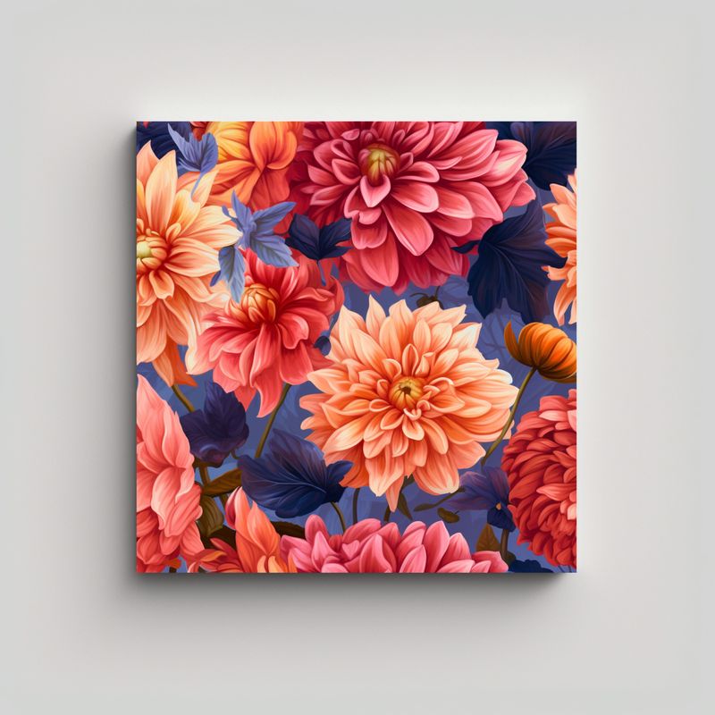 GENERICO - Cuadro Abstracto Vibrante De Dahlias Zinnias 50x50 Cm