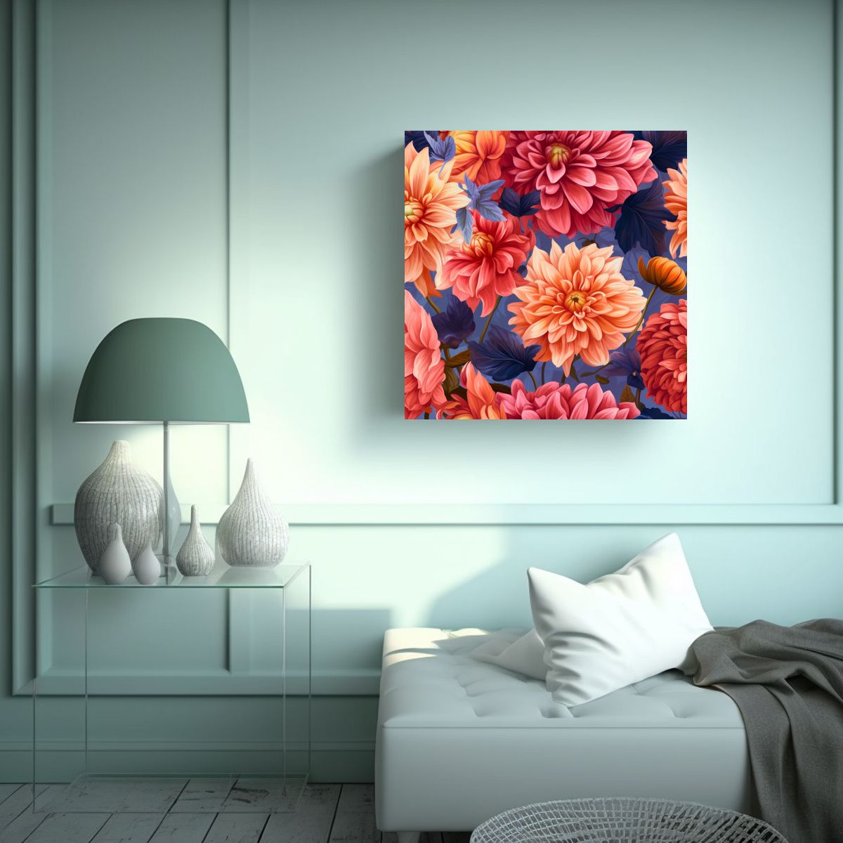 GENERICO - Cuadro Abstracto Vibrante De Dahlias Zinnias 50x50 Cm