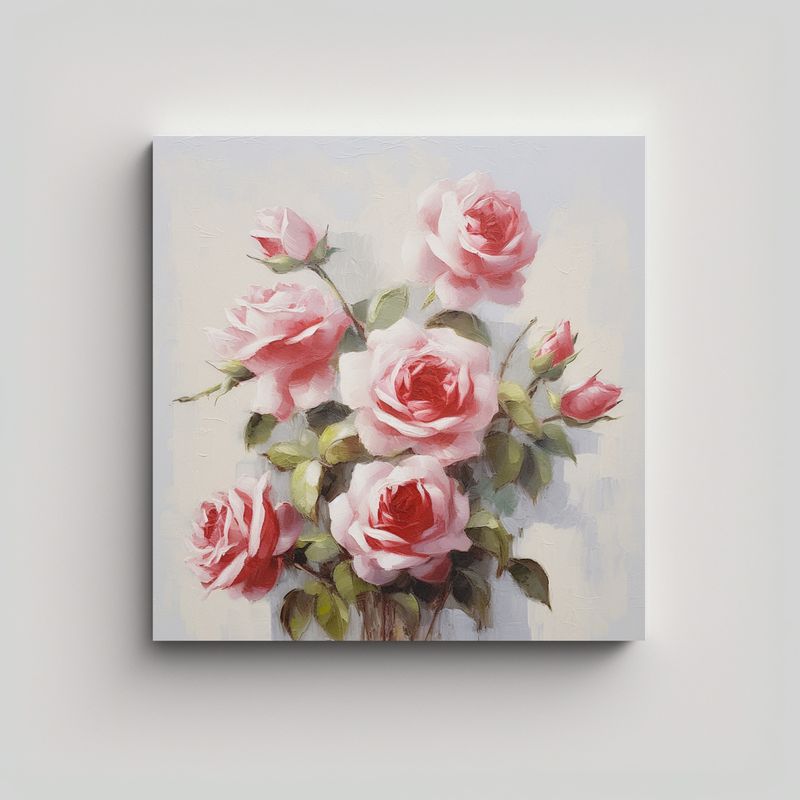 GENERICO - Pintura De Rosas Al Óleo En Cuadro Conceptual 90x90 Cm