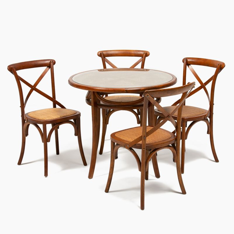 SPAZZIO - Juego de Comedor Viena Redondo 4 Sillas Café Jdc254 Spazzio