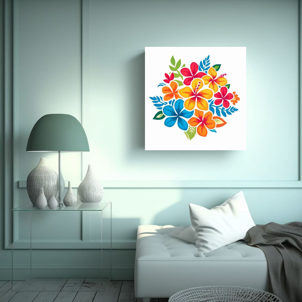GENERICO - Bonito Icono Floral Hawaiano Vibrante Ilustrado 90x90 Cm