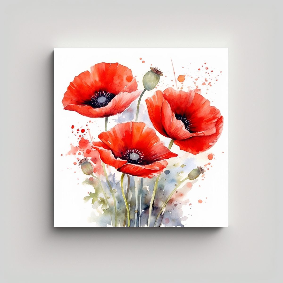 GENERICO - Lienzo Mágico De Flores De Amapola En Acuarela - 80x80 Cm