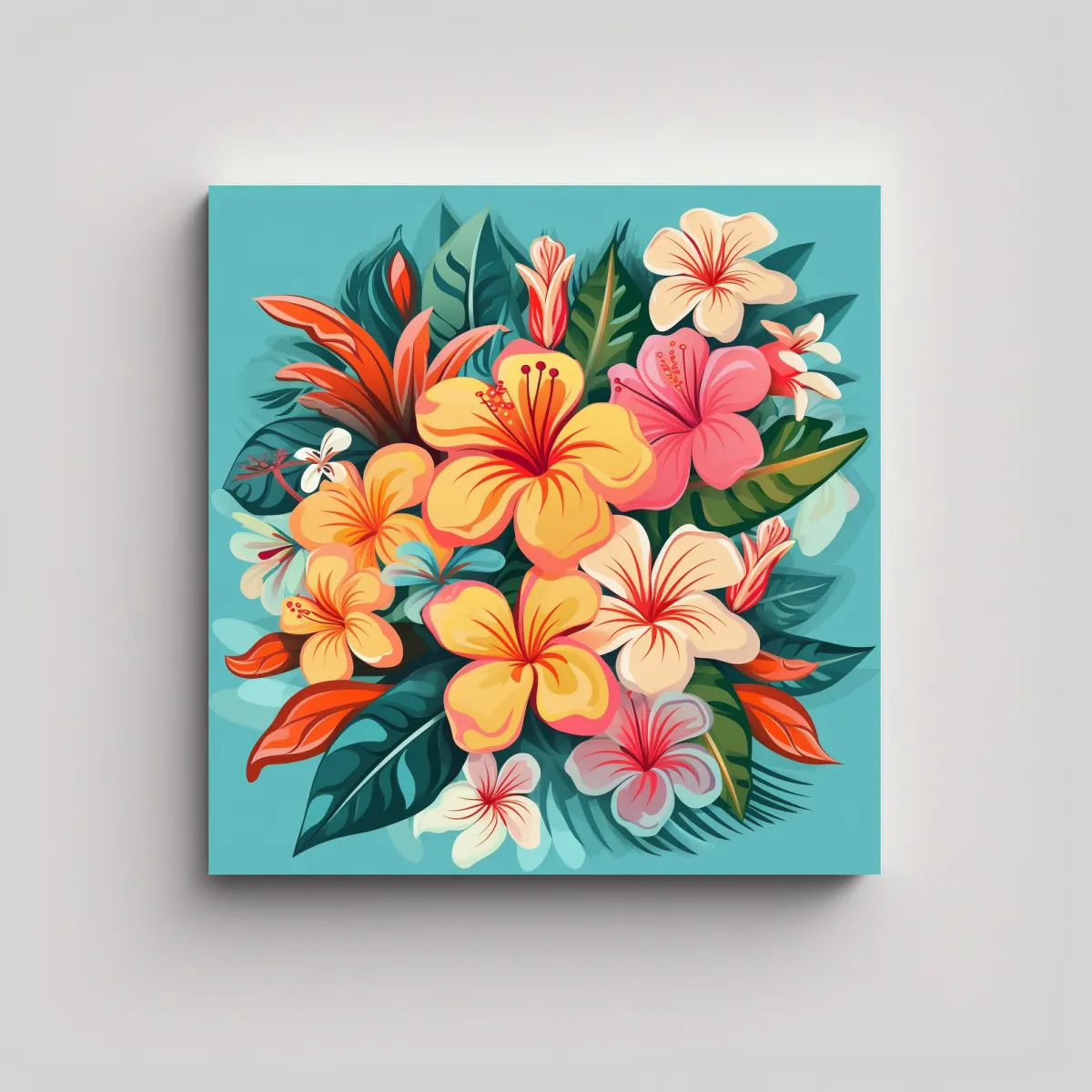 GENERICO - Cuadro Decorativo Hawaii: Flores En Pastel Y 50x50 Cm