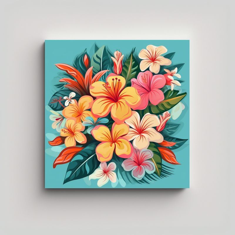 GENERICO - Cuadro Decorativo Hawaii: Flores En Pastel Y 40x40 Cm