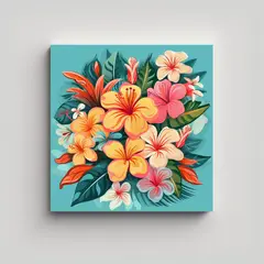 GENERICO - Cuadro Decorativo Hawaii: Flores En Pastel Y 30x30 Cm