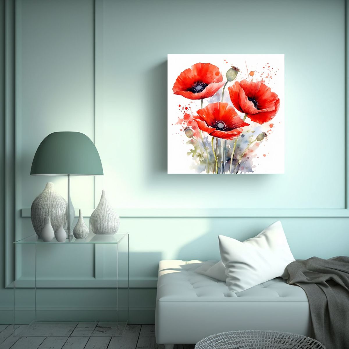 GENERICO - Lienzo Mágico De Flores De Amapola En Acuarela - 50x50 Cm.