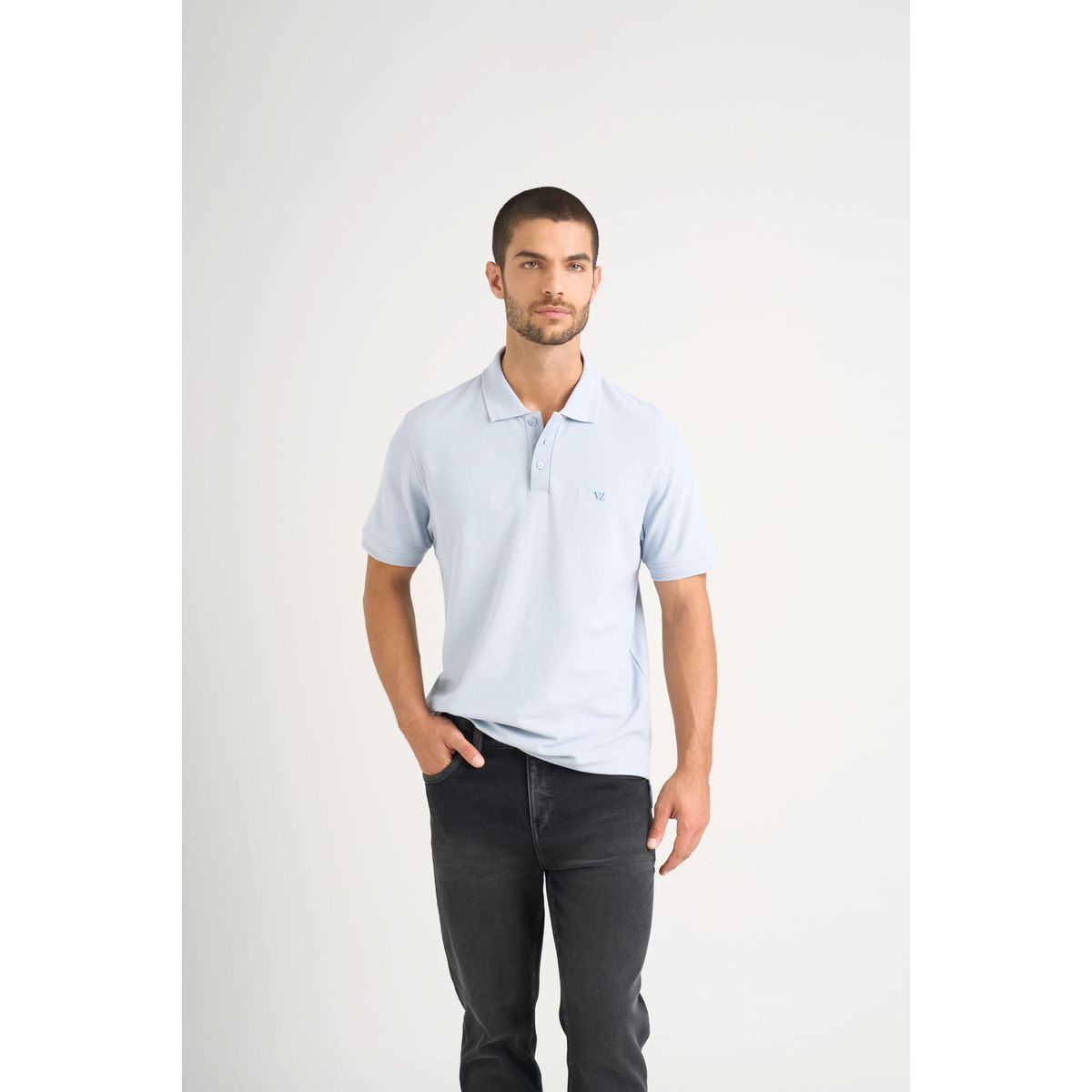 VELEZ - Vélez Polera Polo Hombre Semifit Detalle Jacquard Azul Claro