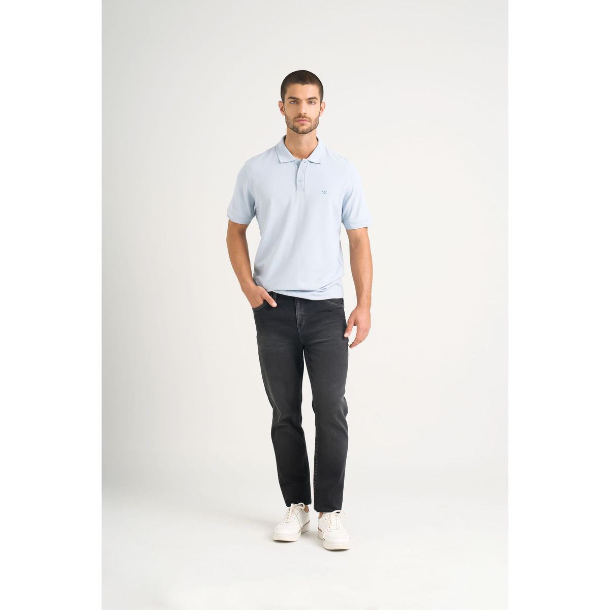 VELEZ - Vélez Polera Polo Hombre Semifit Detalle Jacquard Azul Claro