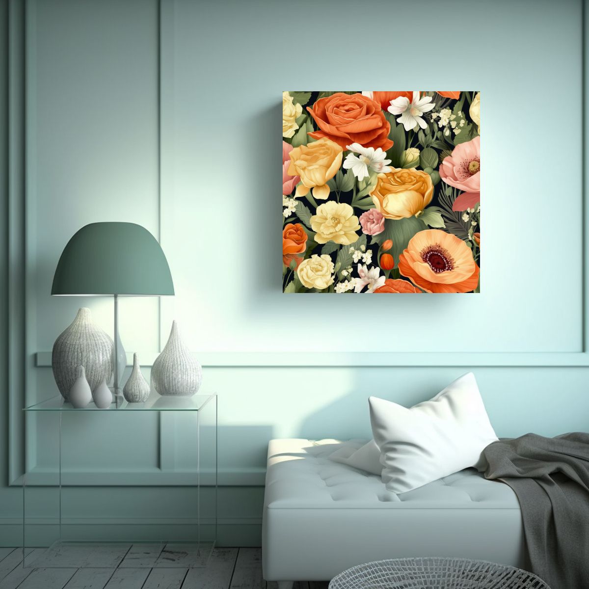 GENERICO - Cuadro Acuarela Mural De Verano Con Motivo De 60x60 Cm.