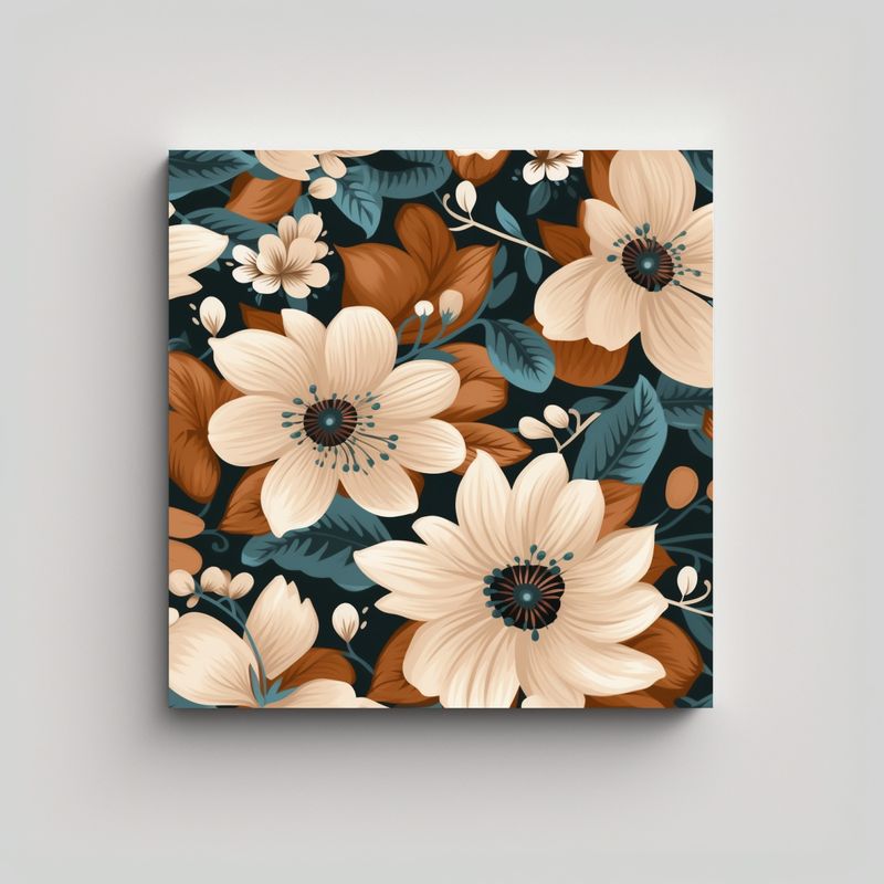 GENERICO - Cuadro Boho Beige De Flores Vintage Con Impacto 60x60 Cm
