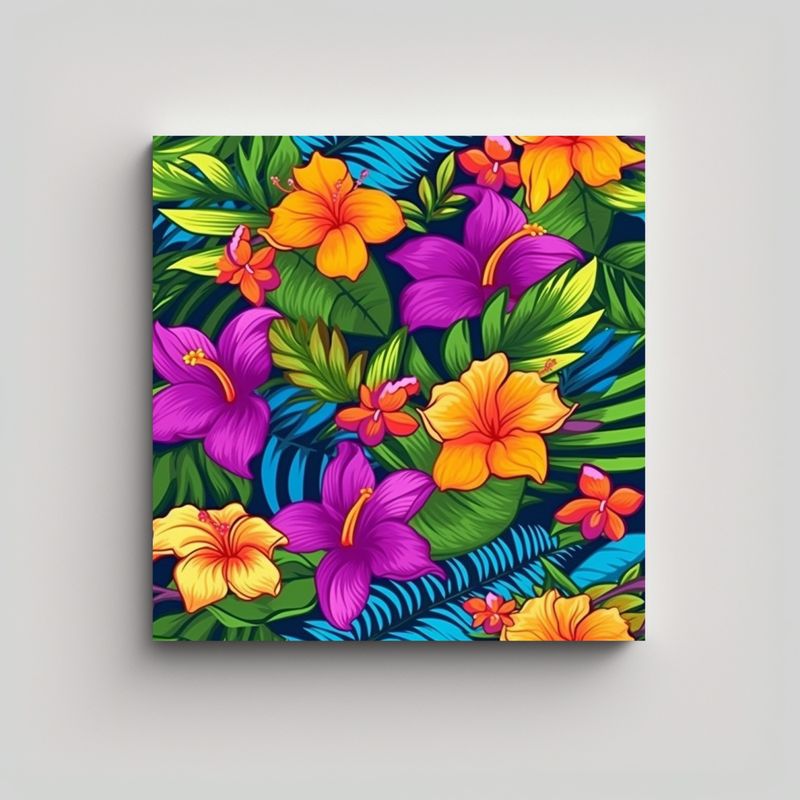 GENERICO - Tropical Flores Brillantes Únicas Pintura Sol 80x80 Cm