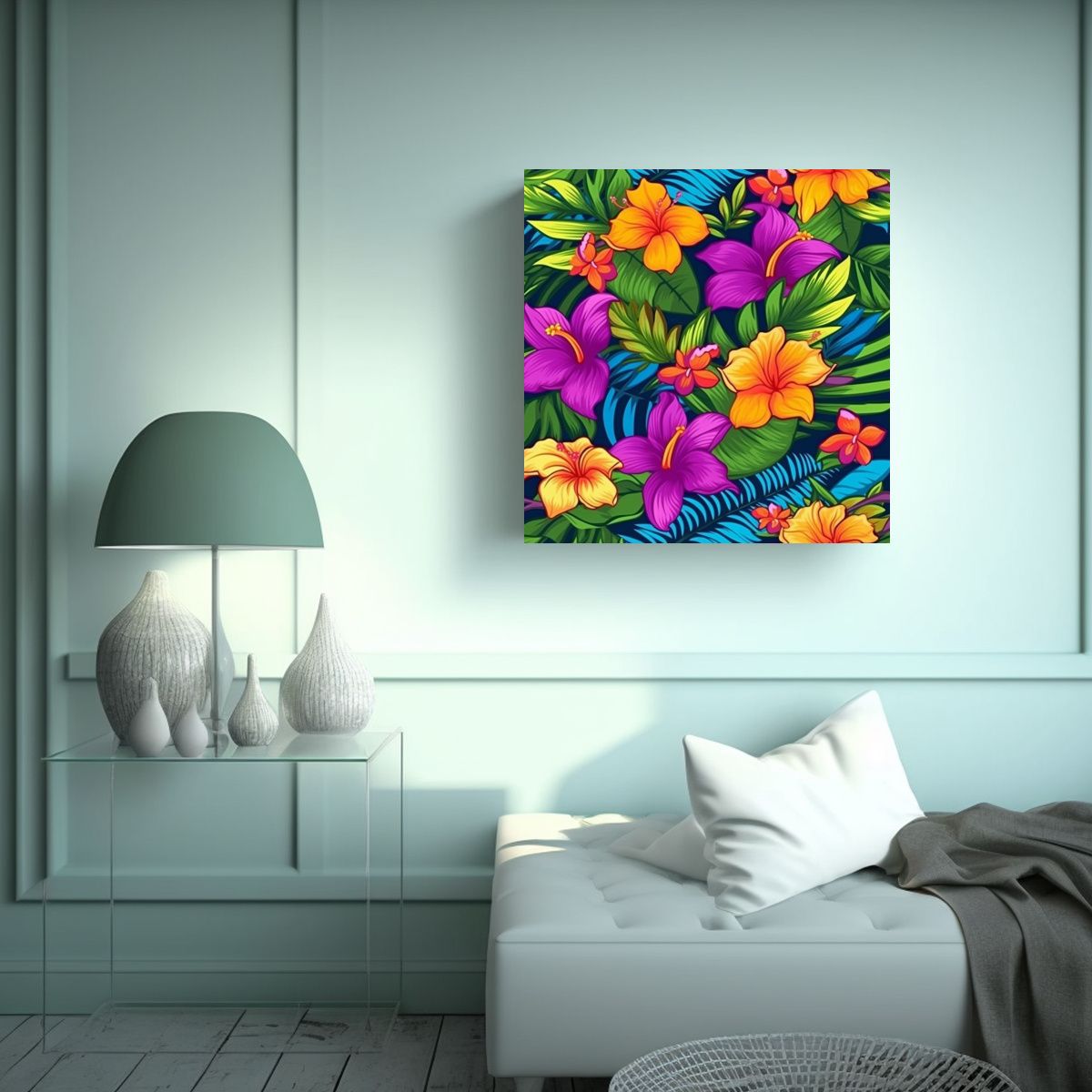 GENERICO - Tropical Flores Brillantes Únicas Pintura Sol 90x90 Cm