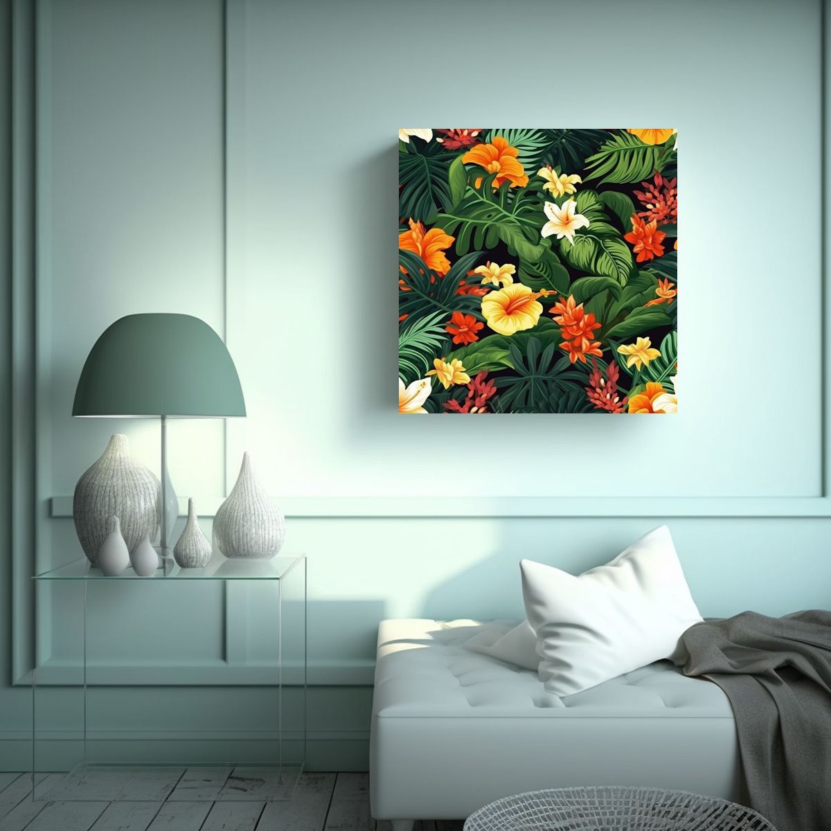 GENERICO - Cuadro Tela En Bastidor Con Patrón Tropical 50x50 Cm