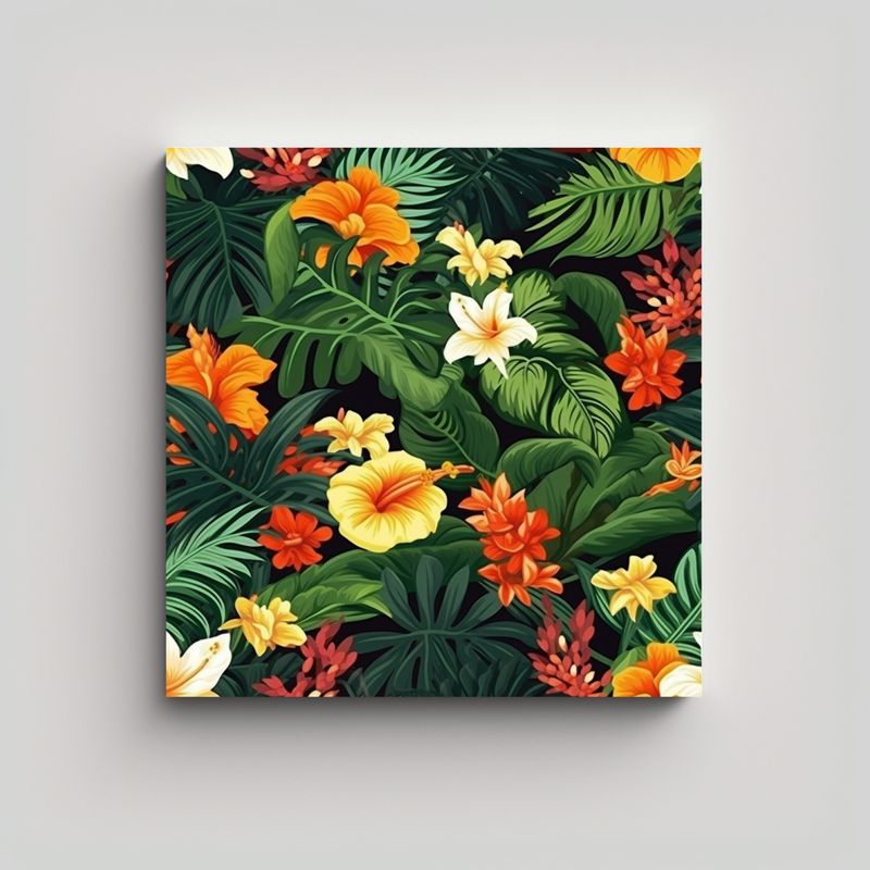 GENERICO - Cuadro Tela En Bastidor Con Patrón Tropical 30x30 Cm