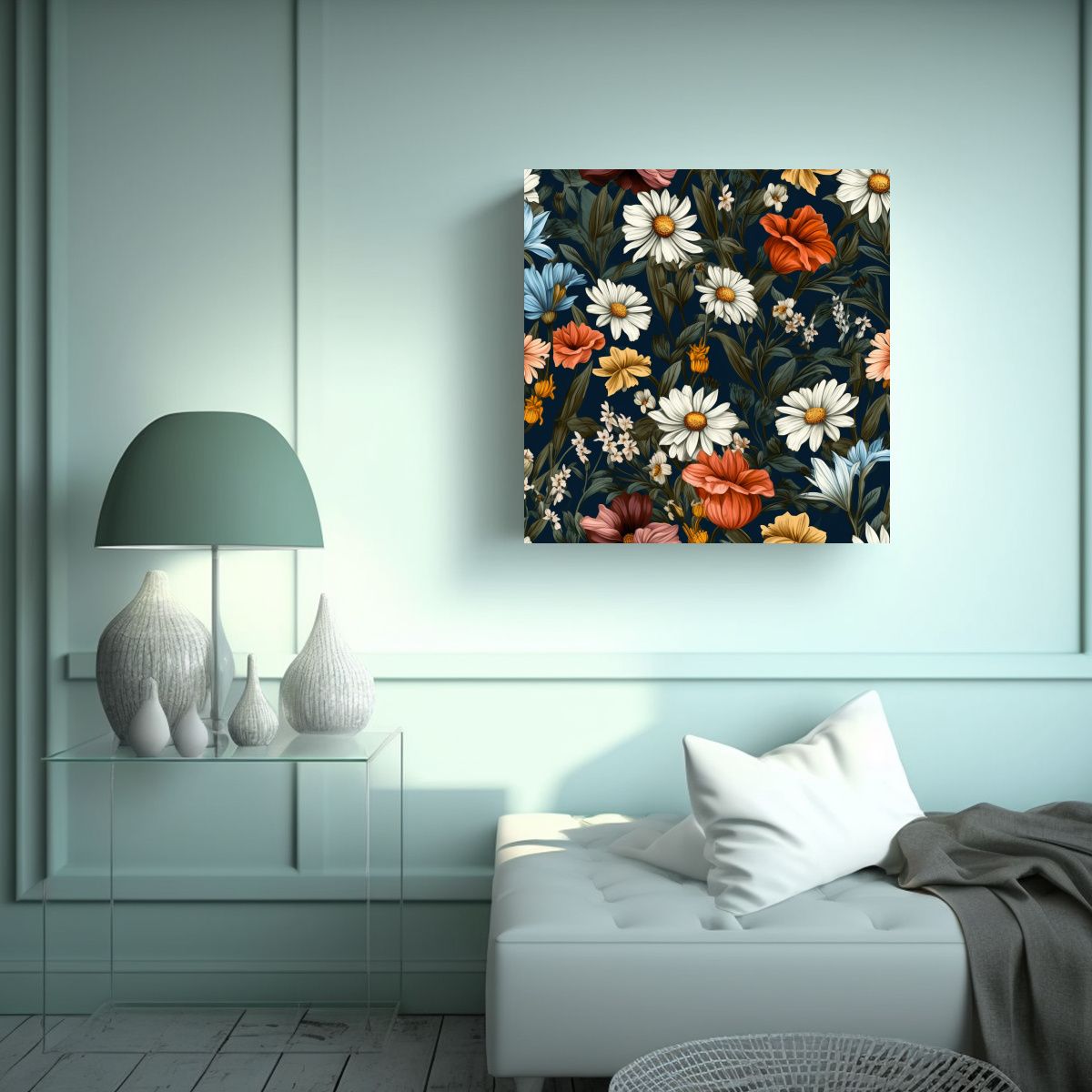 GENERICO - Patrón Vintage De Flores Silvestres Detalle Fino 60x60 Cm