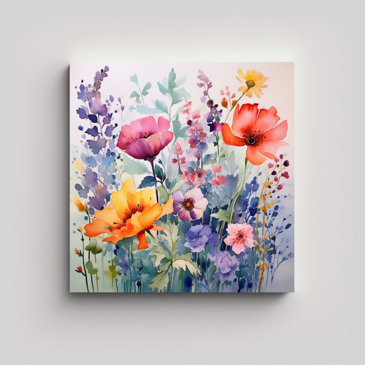 GENERICO - Cuadro Abstracto De Flores Acuarela: Escenario 40x40 Cm