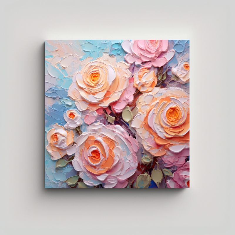 GENERICO - Cuadro Vibrante De Rosas Coloridas Con Pigmento 90x90 Cm