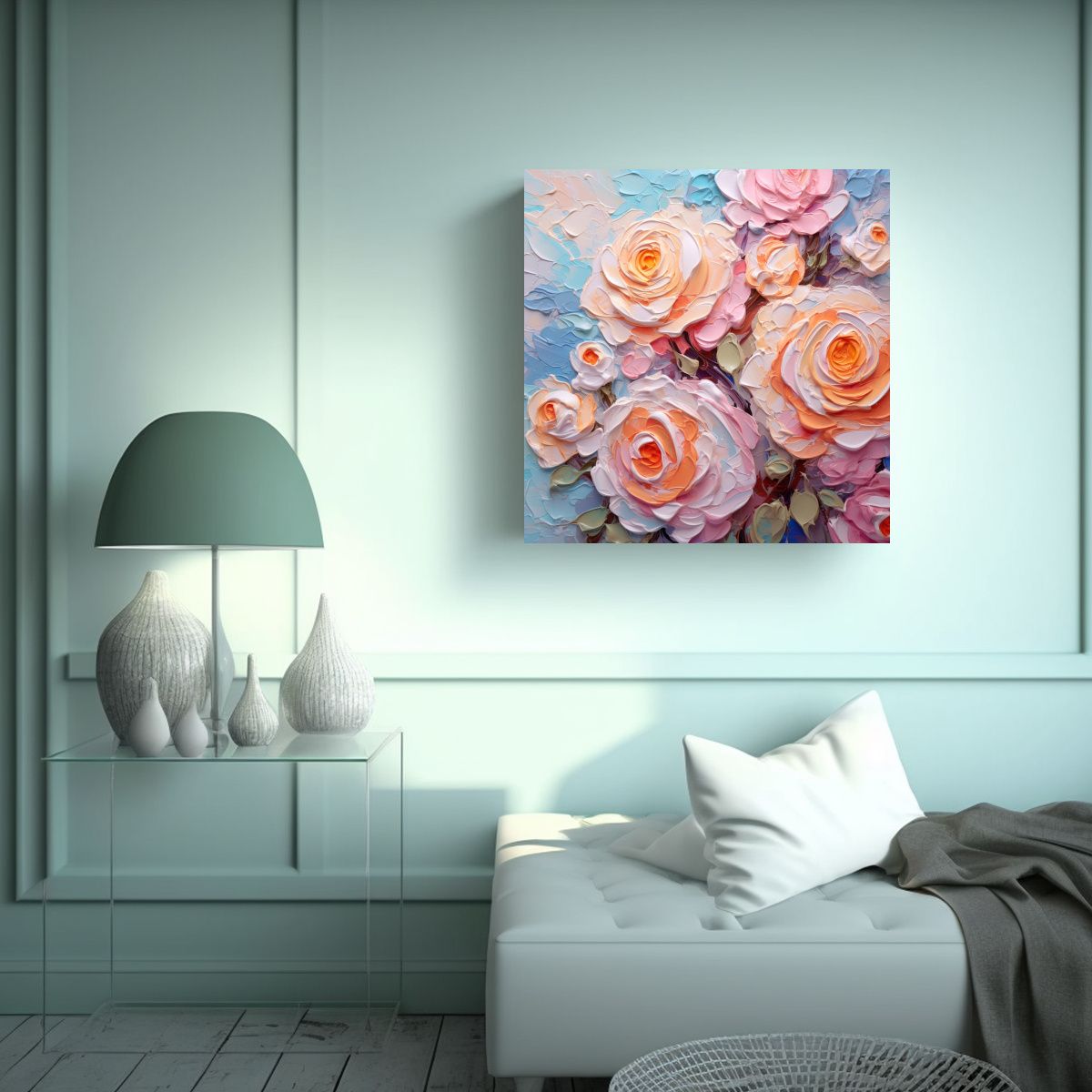 GENERICO - Cuadro Vibrante De Rosas Coloridas Con Pigmento 50x50 Cm.
