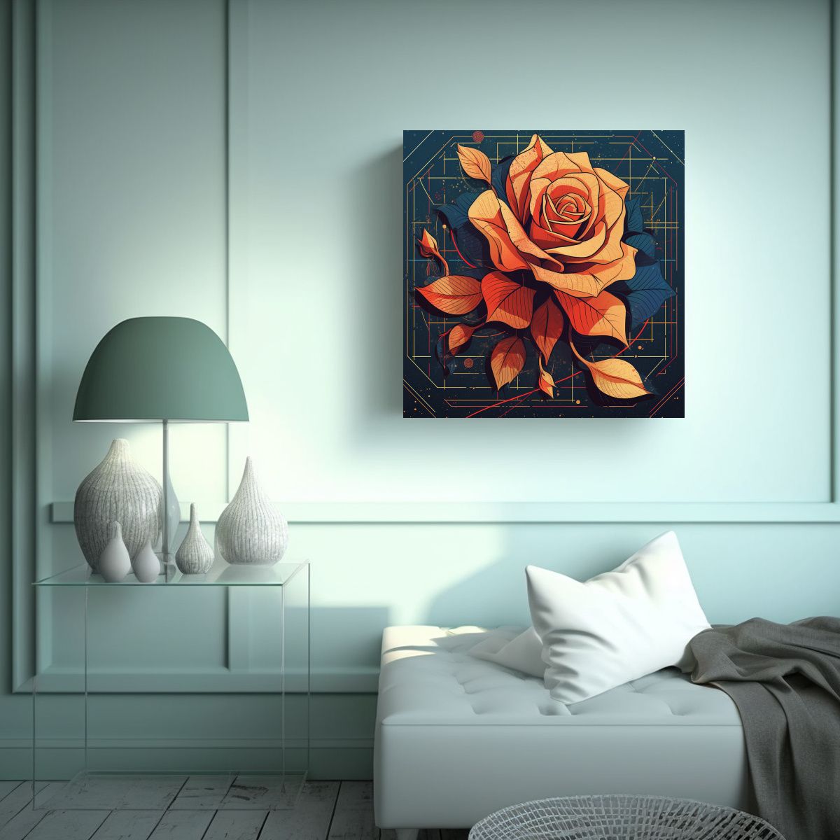 GENERICO - Minimalismo Rosa Cuadro Gráfico Ilustración 80x80 Cm