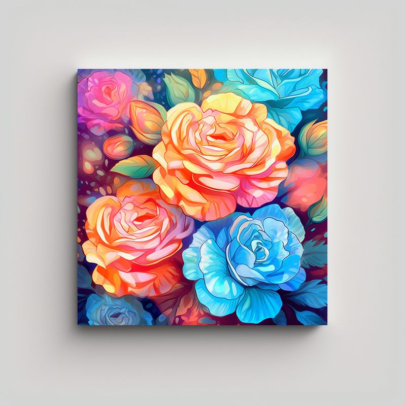 GENERICO - Ilustración Detallada De Flores En Arte Gráfico 70x70 Cm