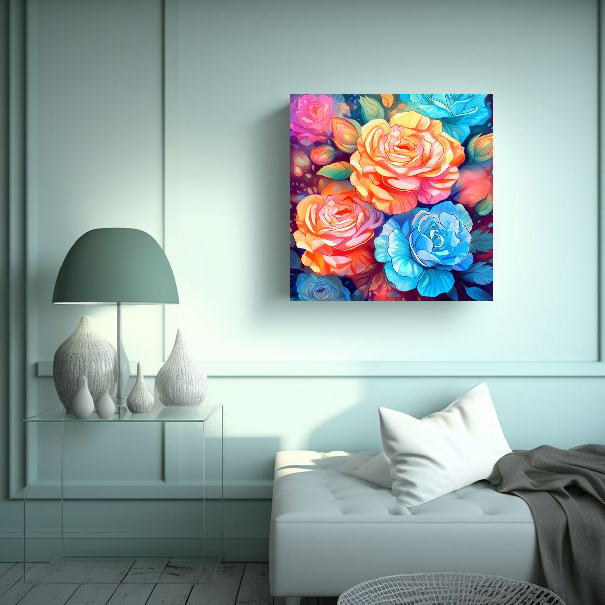 GENERICO - Ilustración Detallada De Flores En Arte Gráfico 40x40 Cm