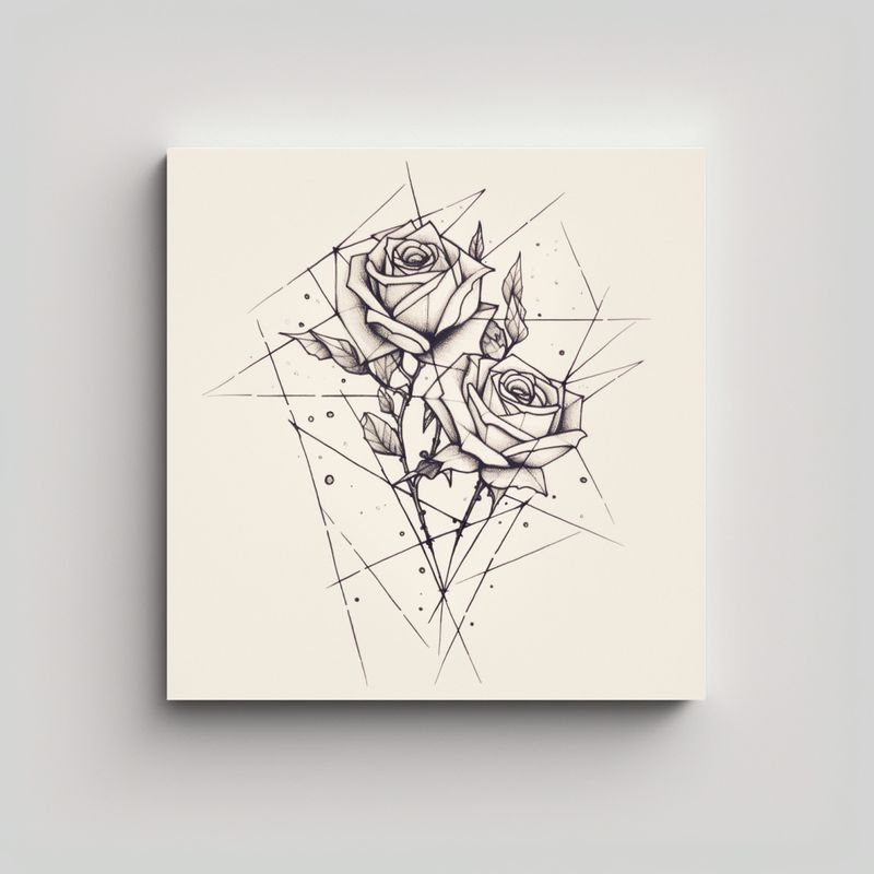GENERICO - Lienzo Minimalista De Rosas - Arte De Tatuaje En 30x30 Cm