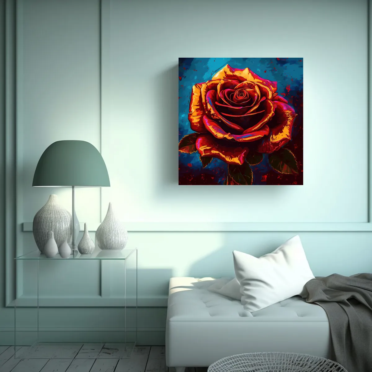 GENERICO - Obra Estilo Warhol Y Van Gogh: Rosa Roja Oscura 40x40 Cm