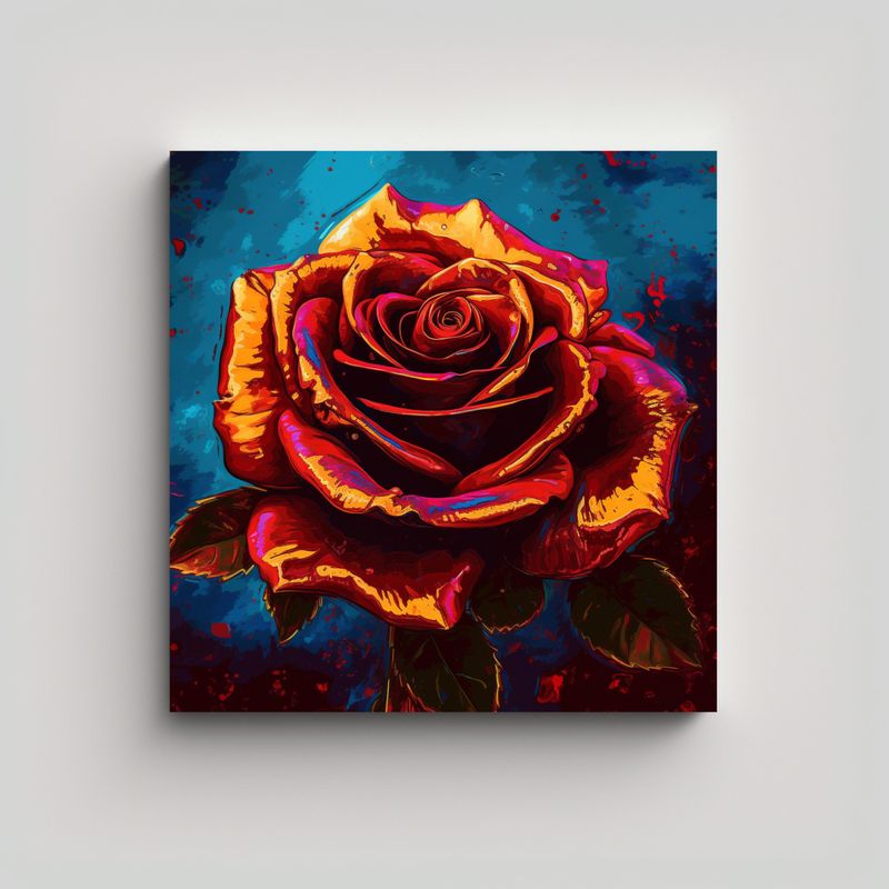 GENERICO - Obra Estilo Warhol Y Van Gogh: Rosa Roja Oscura 30x30 Cm