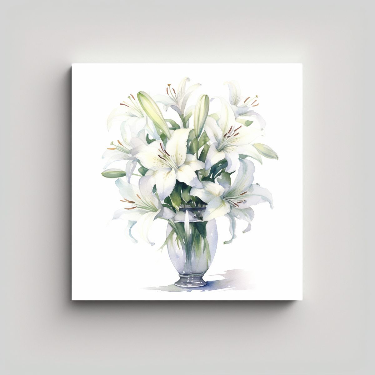GENERICO - Cuadro De Lirios En Jarrón Al Estilo Acuarela: 50x50 Cm