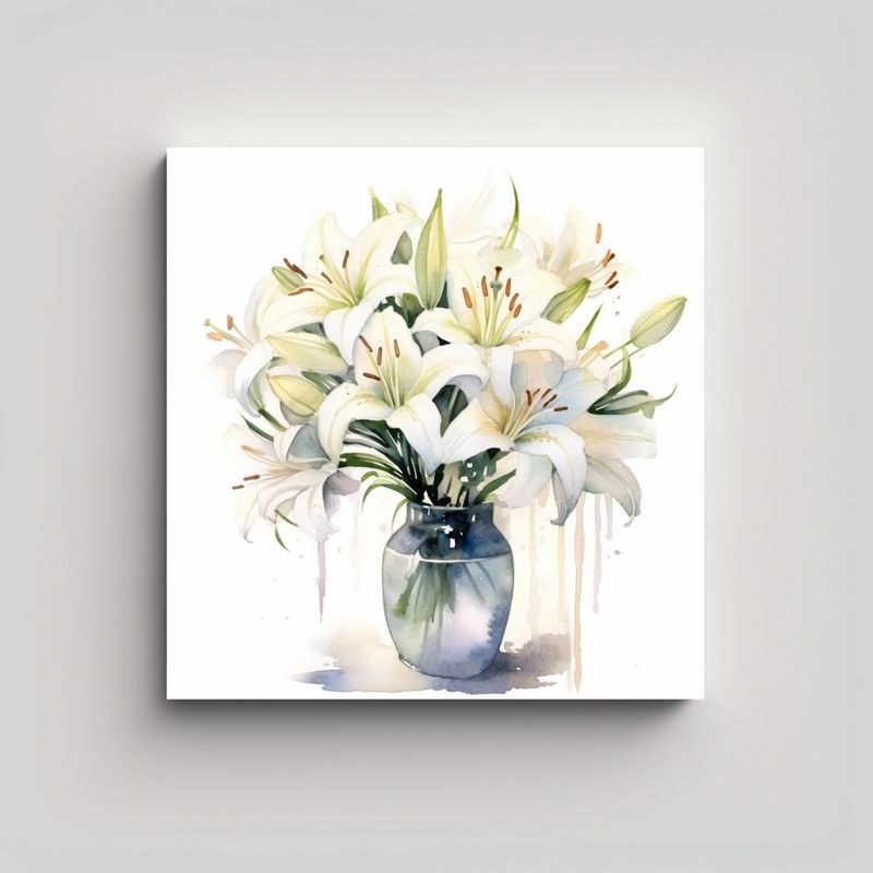 GENERICO - Lienzo Espectacular De Lirios En Acuarela - Vase 60x60 Cm