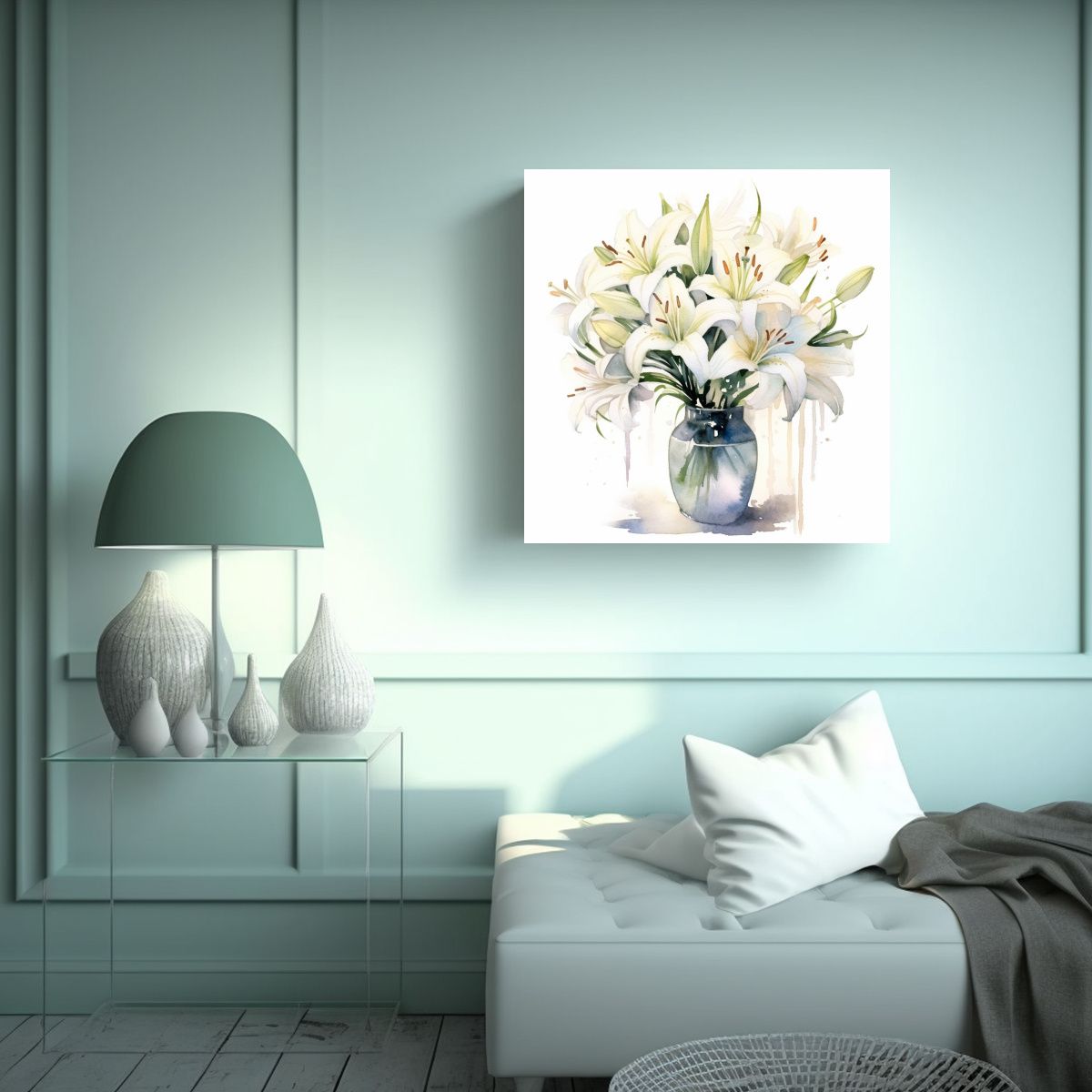 GENERICO - Lienzo Espectacular De Lirios En Acuarela - Vase 30x30 Cm