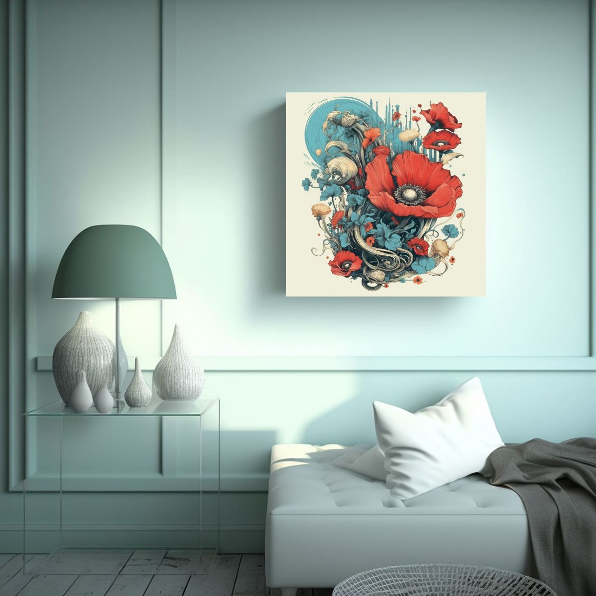 GENERICO - Cuadro Innovador De Arte Botánico Poppy Creativo 90x90 Cm