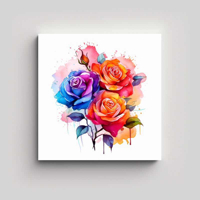 GENERICO - Arte Fino Comedor Rosas Acuarelas En Vibrante 50x50 Cm