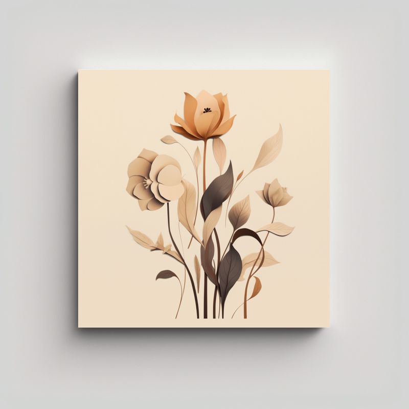 GENERICO - Ilustración Floral Lienzo Tonos Sala Arte 40x40 Cm