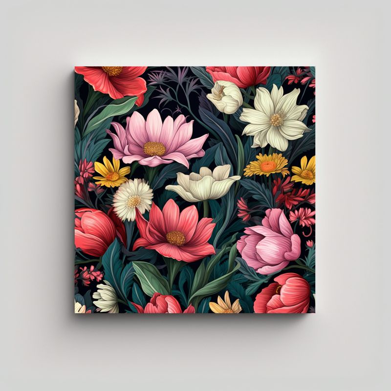 GENERICO - Cuadro Decorativo Clásico Con Patrón De Flores 60x60 Cm