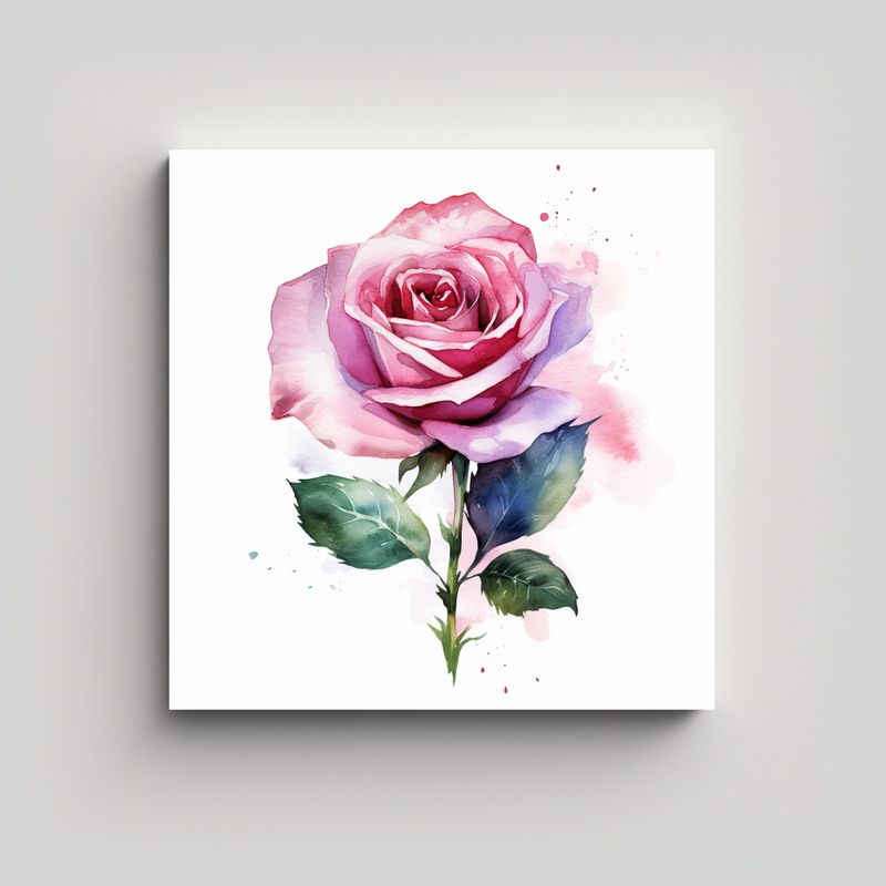GENERICO - Pintura Acuarela Rosa Rosada Decoración Efecto 90x90 Cm