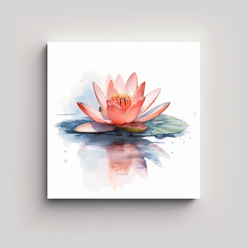 GENERICO - Cuadro Composicion Acuarela Lotus En Agua Alta 80x80 Cm