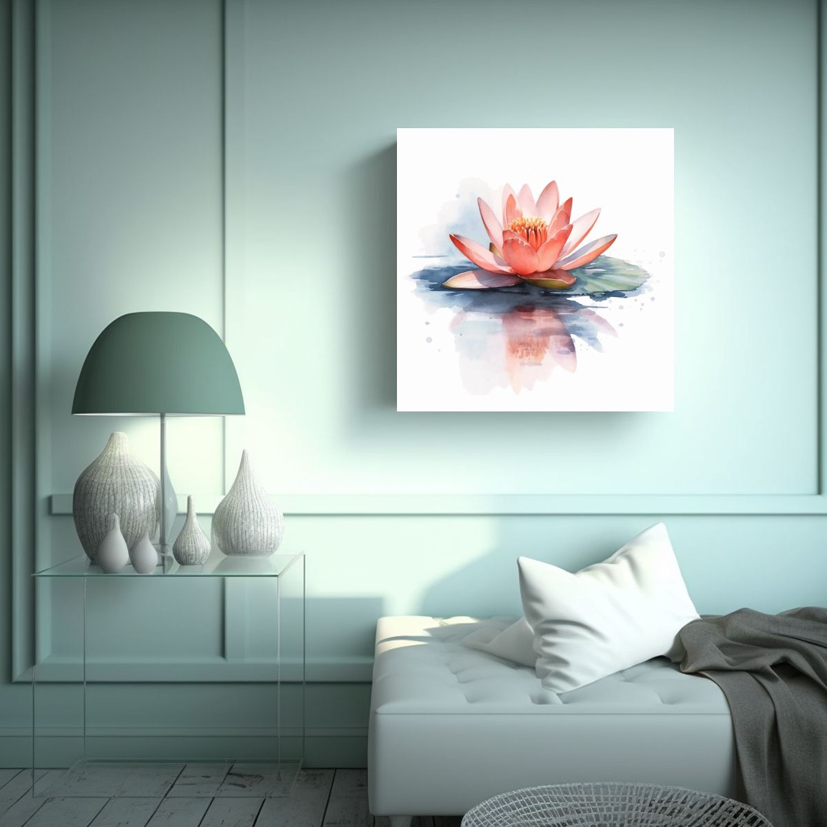 GENERICO - Cuadro Composicion Acuarela Lotus En Agua Alta 90x90 Cm