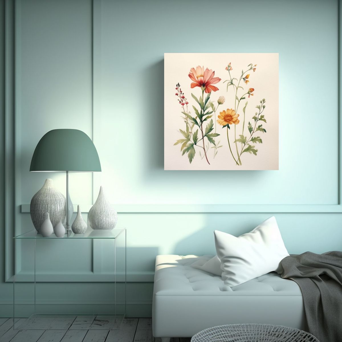 GENERICO - Cuadro Decorativo Botánico Acuarela En Lienzo 70x70 Cm