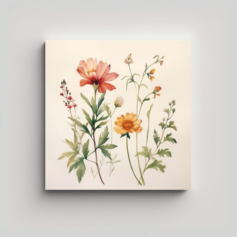 GENERICO - Cuadro Decorativo Botánico Acuarela En Lienzo 80x80 Cm