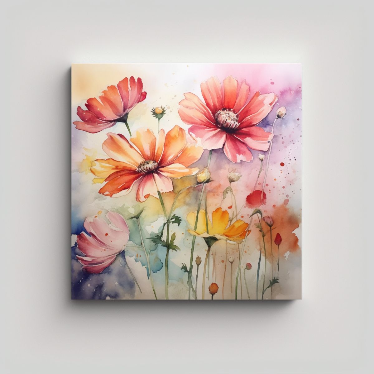 GENERICO - Pintura Decorativa Flores Acuarela Estilo Moderno 90x90 Cm