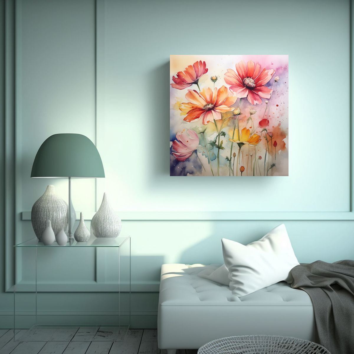 GENERICO - Pintura Decorativa Flores Acuarela Estilo Moderno 90x90 Cm