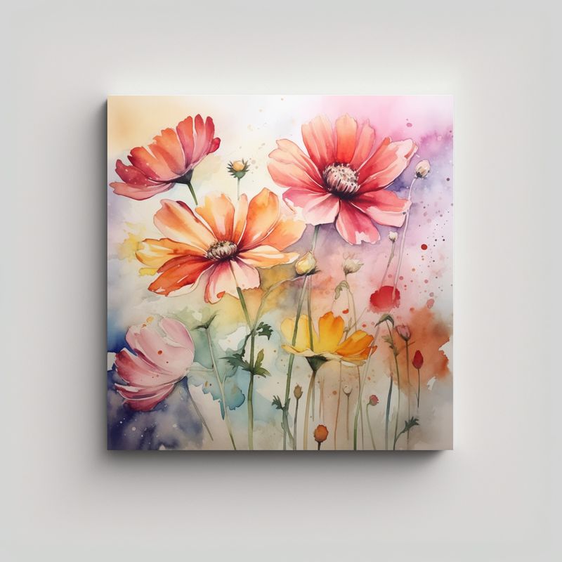 GENERICO - Pintura Decorativa Flores Acuarela Estilo Moderno 70x70 Cm