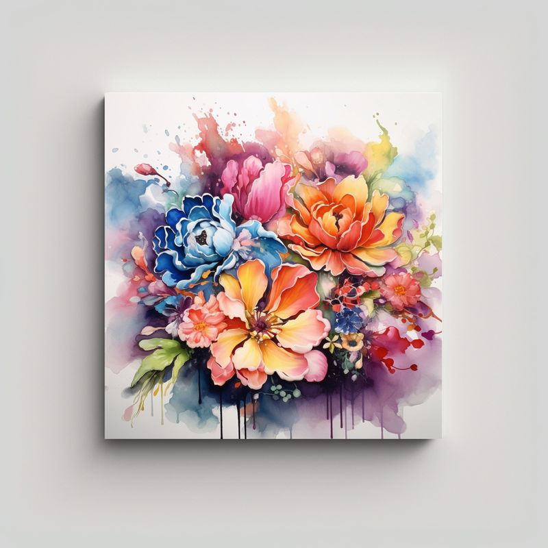 GENERICO - Florales Acuarelas Para Salón, Composición De 60x60 Cm